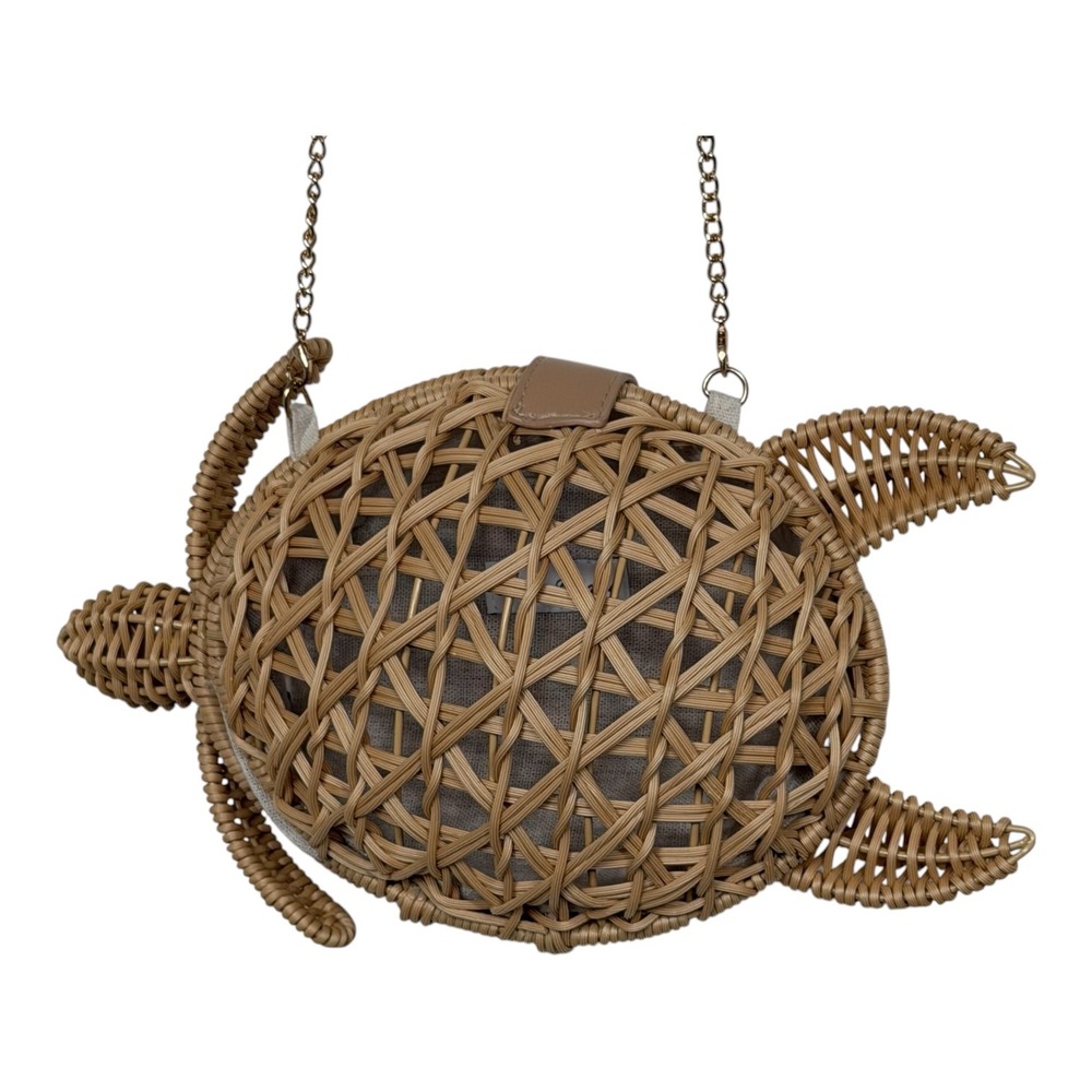Tommy Bahama Sea Turtle Wicker Crossbody Bag Tan Woven Rattan Novelty Clutch
